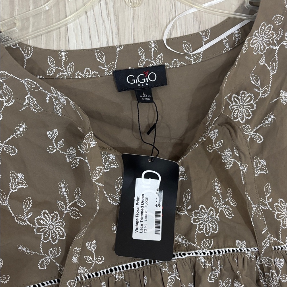 Gigio Vintage Floral Print Ruffle Sleeve Embroidered Dress Size L NWT‎ - Picture 7 of 14
